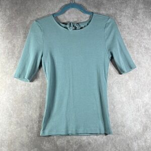 Vintage GAP Shirt Womens Size Small Blue Ribbed Knit Tie Back Retro Boho 90s Y2K